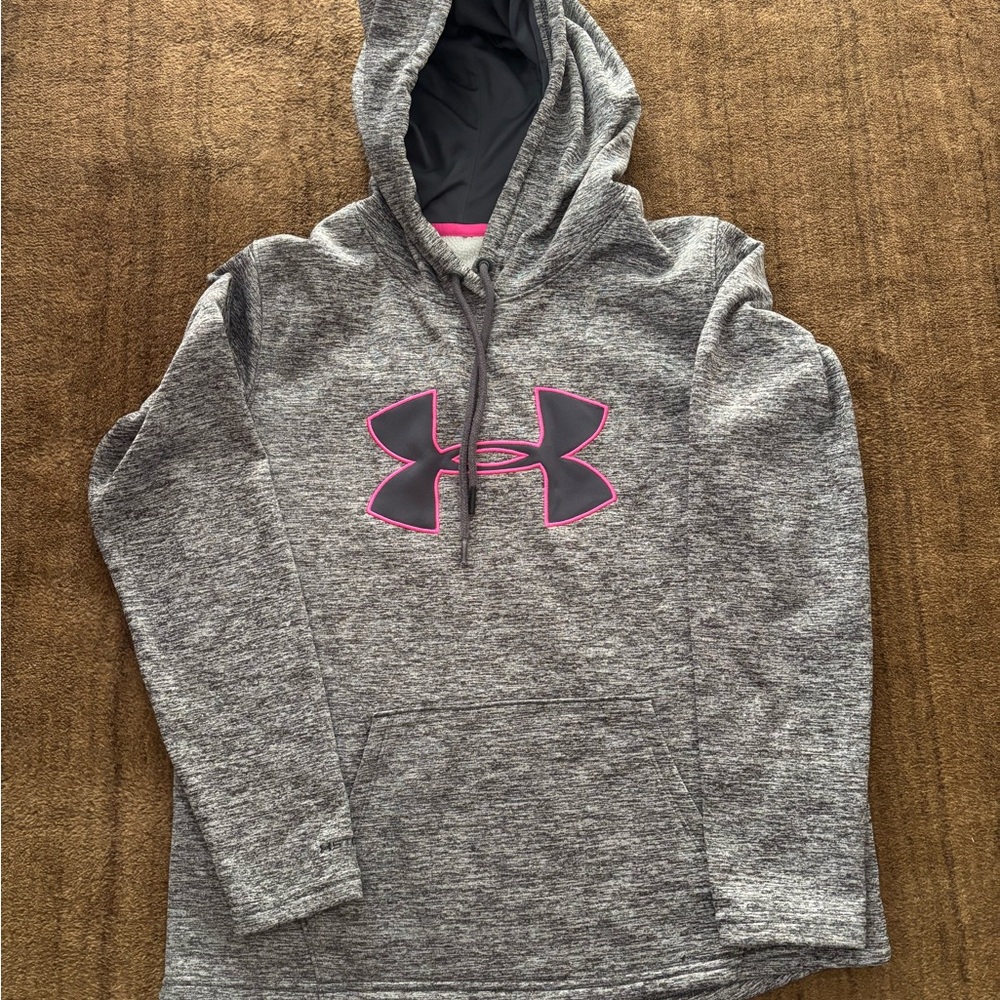Under Armour Heather Gray Hoodie with Pink Emblem